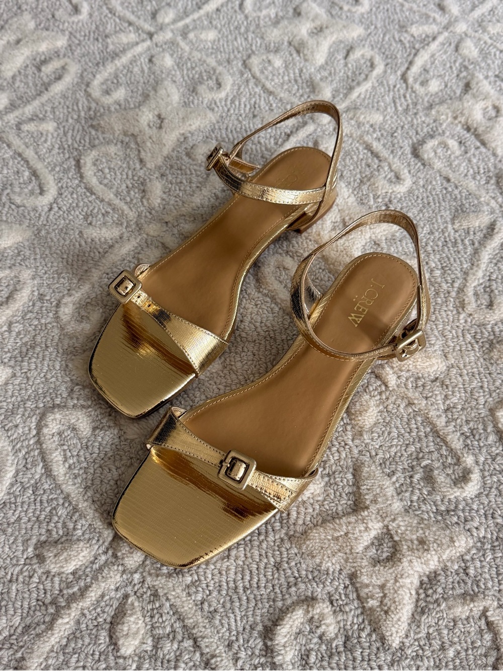 J. Crew Factory Gold Metallic Square-Toe Sling Sandals